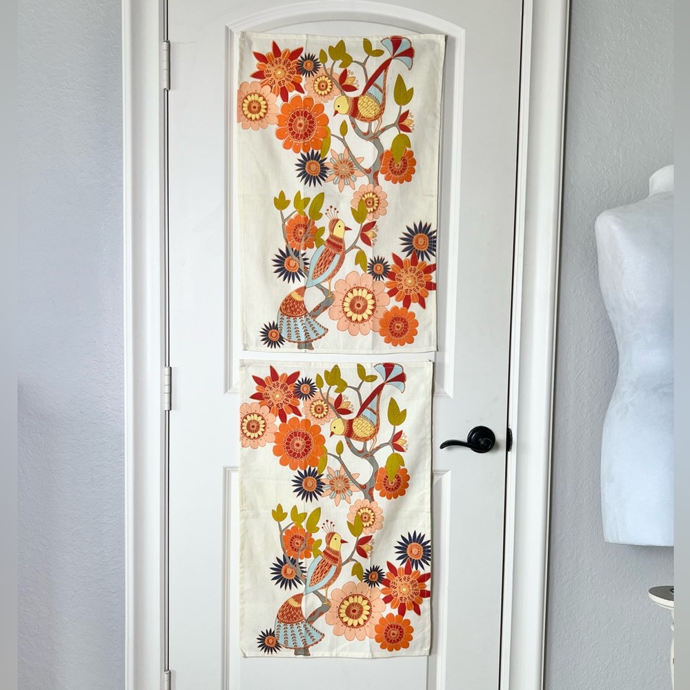 Now Designs Bird & Floral Cotton Tea Towel Set Boho Retro Mid Century Modern